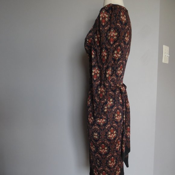 Tory Burch Tilda Silk Jersey Printed Belted Dress Damask Parsley 3/4 sleeves - Picture 6 of 12